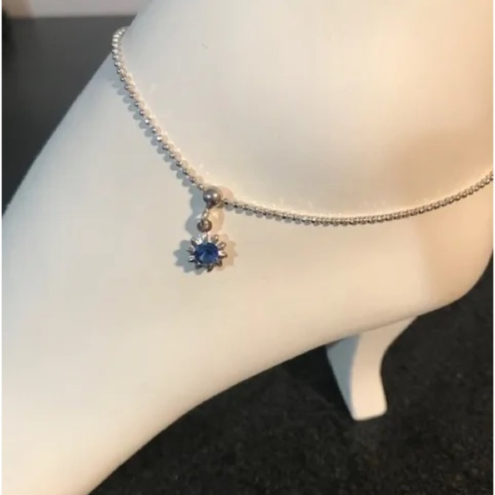 Sterling Anklet with Blue Crystal Dangle